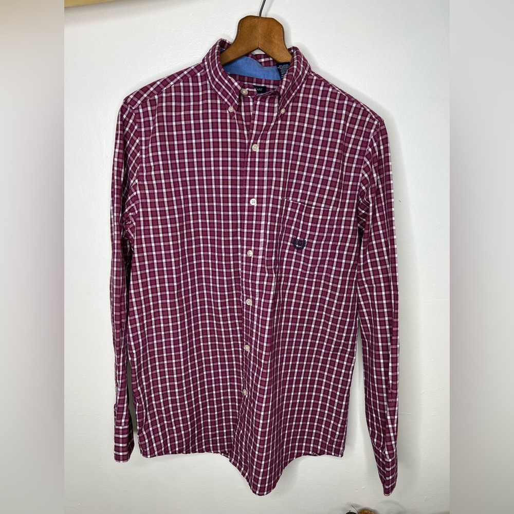 Chaps Easy Care Shirt Button Down Collar Long Sleeve Red Plaid